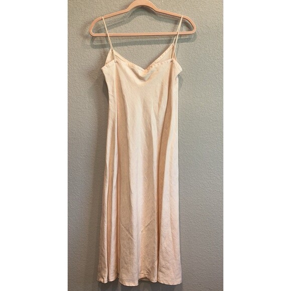 Tiar Los Angeles Quiet Luxury Light Peach Linen Midi Dress Women’s M - Picture 1 of 3